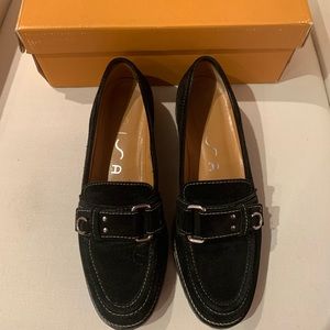 Black suede loafers